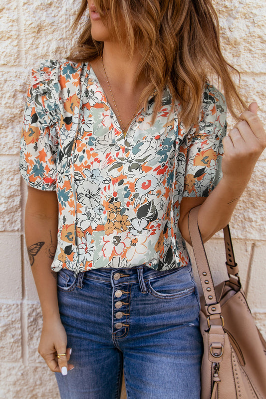 Floral Tie Neck Blouse – Feminine, Stylish, and Versatile Look