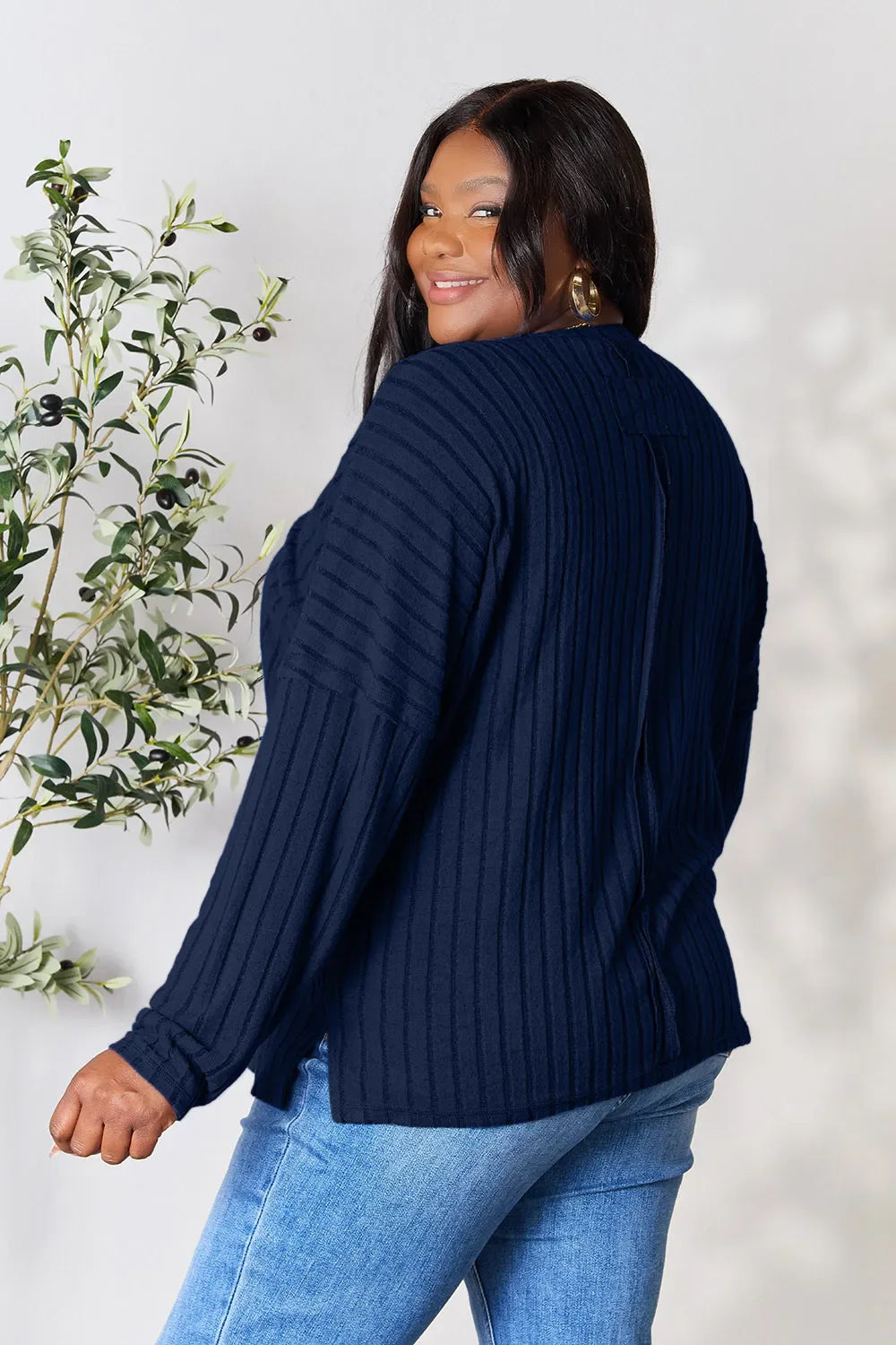Basic Bae Full Size Ribbed Round Neck Slit Knit Top – Stylish Comfort