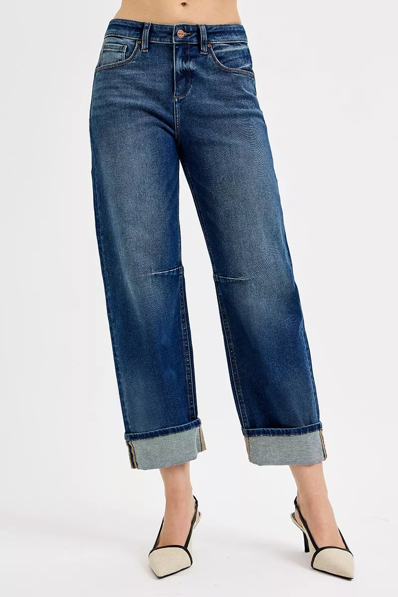 RISEN Slouchy Crop Jeans Barrel Cuffed for Relaxed Everyday Wear