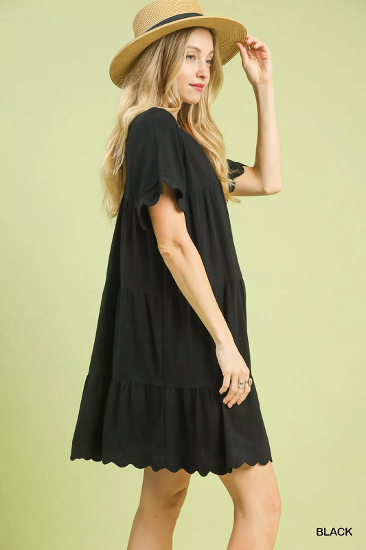 Umgee Linen Tiered Babydoll Dress with Ruffle Sleeves Light & Breezy