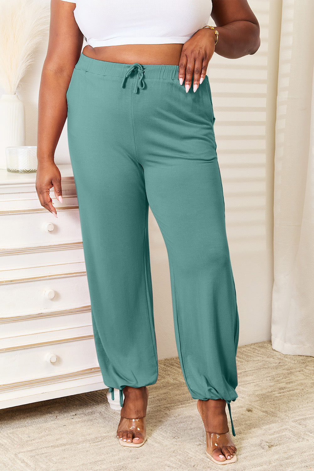 Basic Bae Full Size Soft Rayon Drawstring Waist Pants | CentPrime