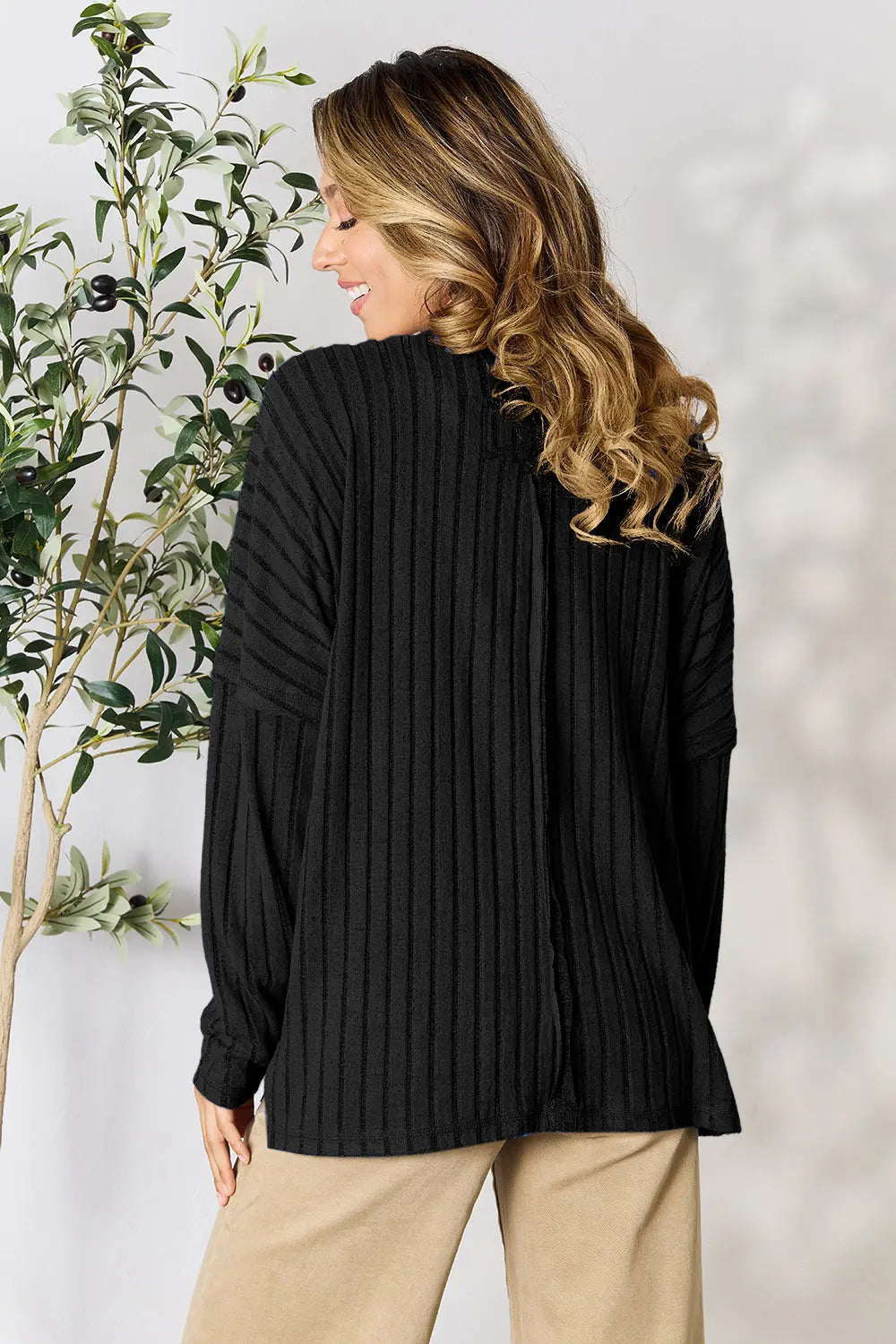 Basic Bae Full Size Ribbed Round Neck Slit Knit Top – Stylish Comfort