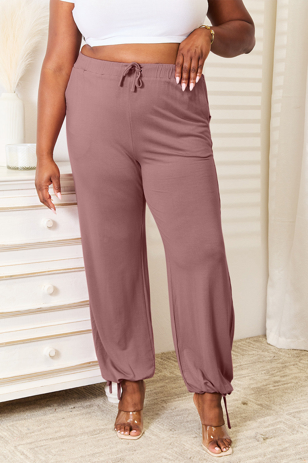 Basic Bae Full Size Soft Rayon Drawstring Waist Pants | CentPrime