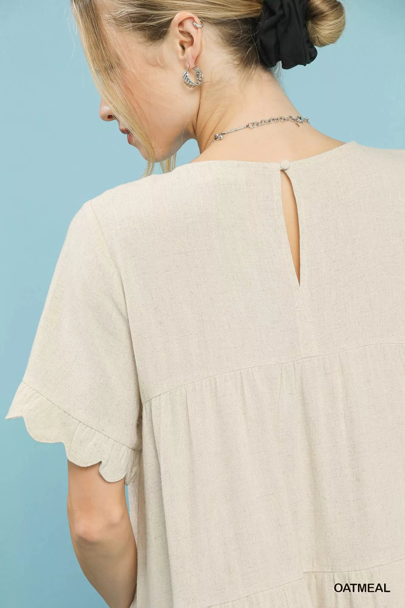 Umgee Linen Tiered Babydoll Dress with Ruffle Sleeves Light & Breezy