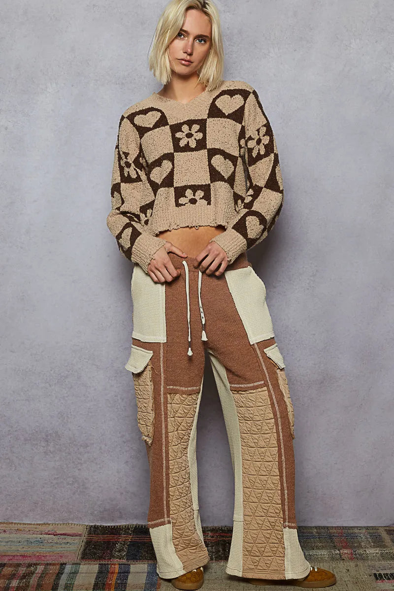 POL V-Neck Heart Pattern Sweater – Stylish Women’s Knitwear