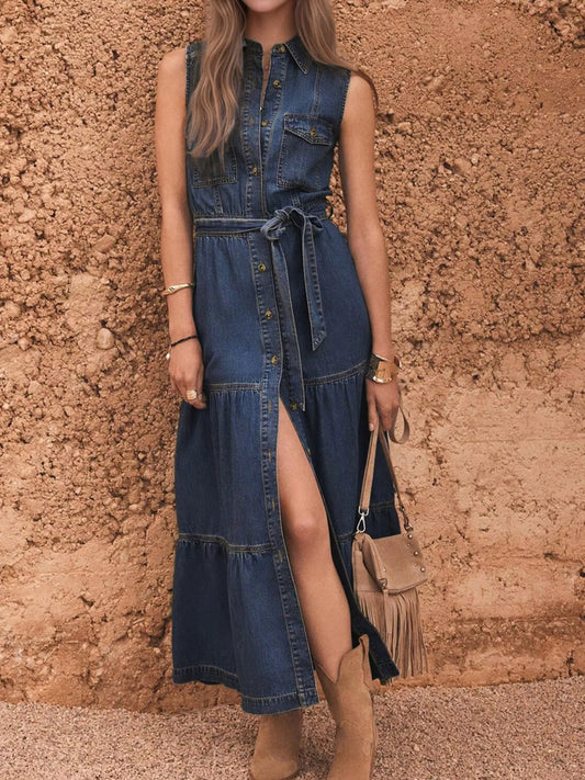 Button Front Sleeveless Denim Dress | Chic Women’s Casual Style