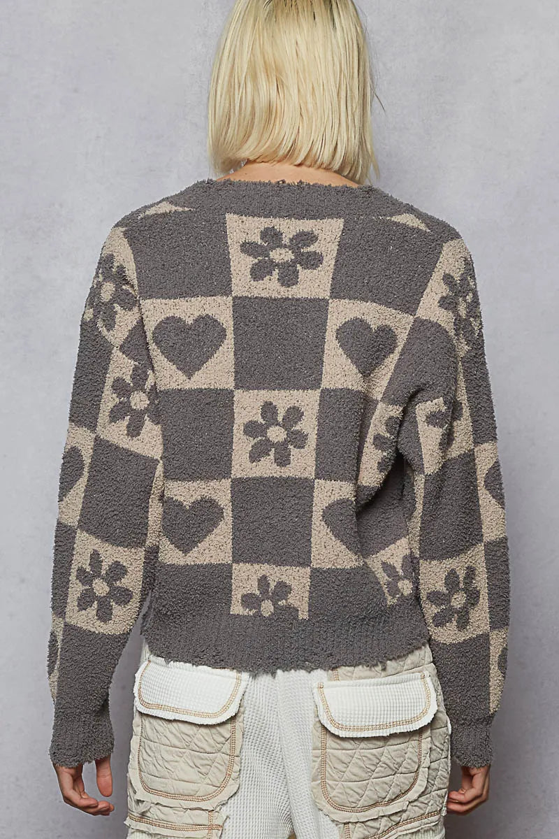 POL V-Neck Heart Pattern Top | Cute Women’s Casual Style