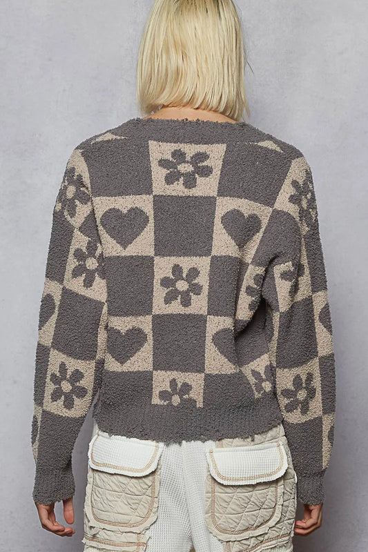 POL V-Neck Heart Pattern Top | Cute Women’s Casual Style