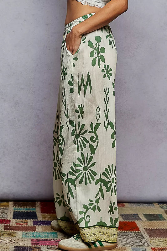 POL Floral Printed Woven Wide Leg Drawstring Pants - Stylish Fit