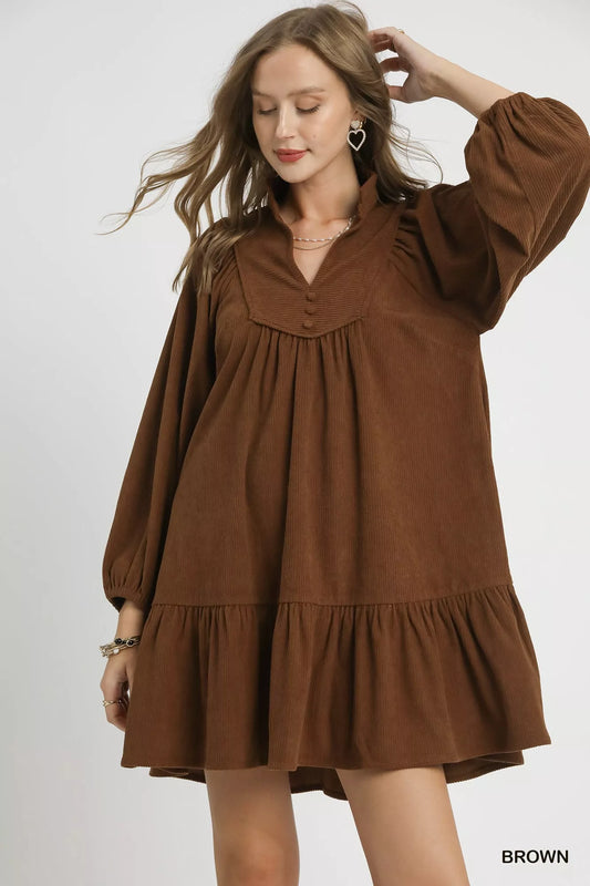 Umgee Corduroy Tiered Babydoll Dress – Cozy & Stylish Look