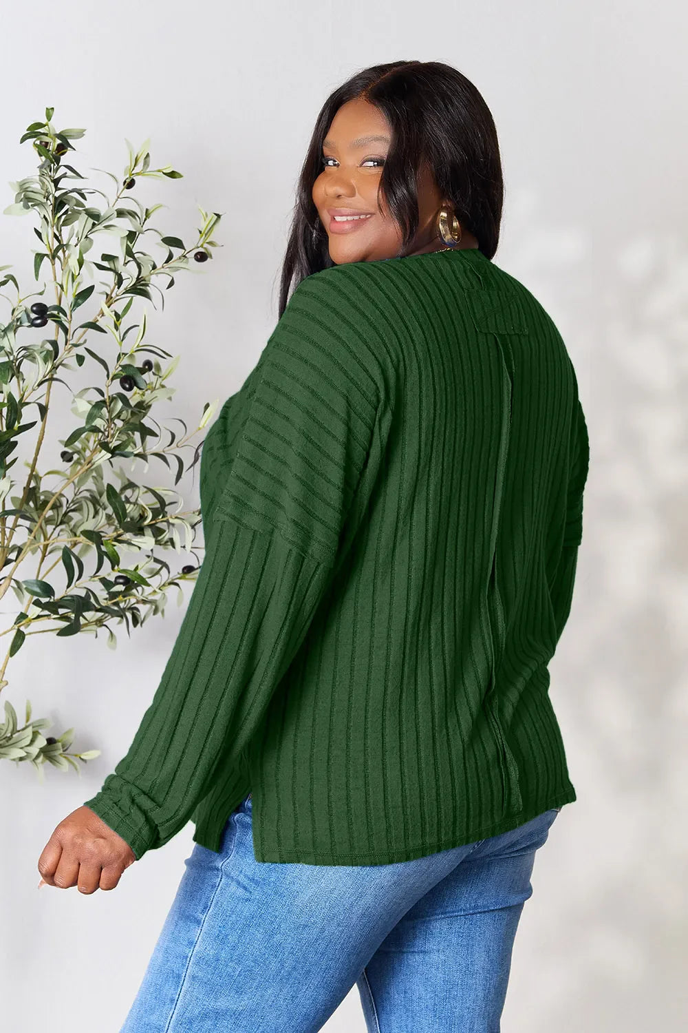 Basic Bae Full Size Ribbed Round Neck Slit Knit Top – Stylish Comfort