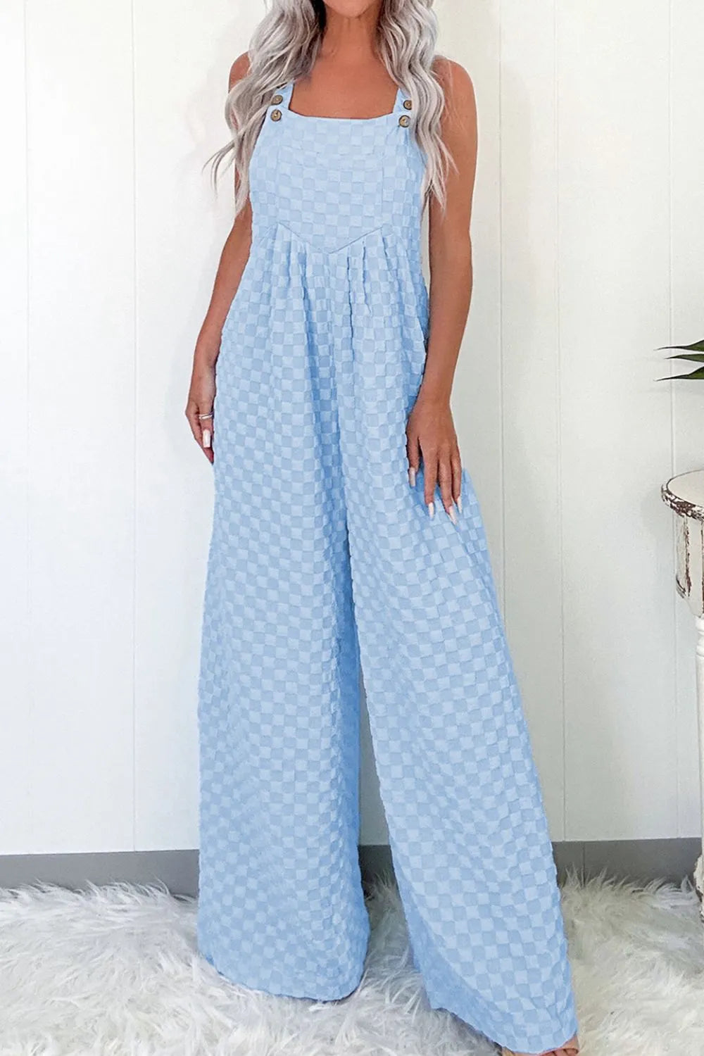 Checkered Pocketed Wide Leg Overalls – Trendy & Comfortable Fit