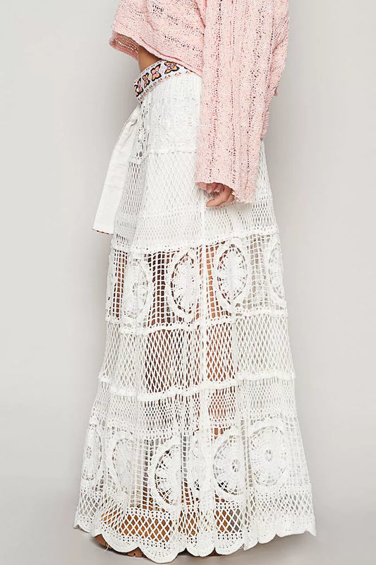 POL Crochet Floral Flared Skirt with Elastic Waist Band – Boho Chic