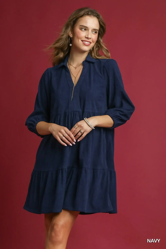 Umgee Tiered Corduroy Mini Dress – Stylish & Comfortable Fall Dress