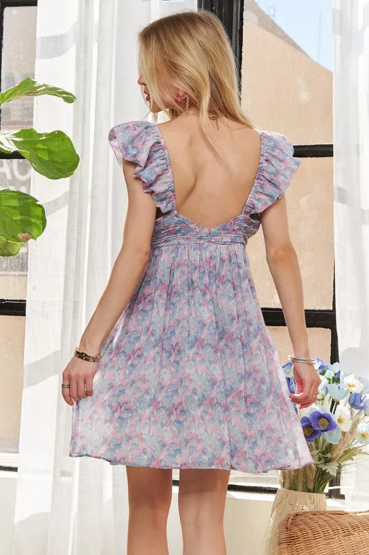 ADORA Watercolor Flower Shirred Tiered Ruffled Dress – Boho Style