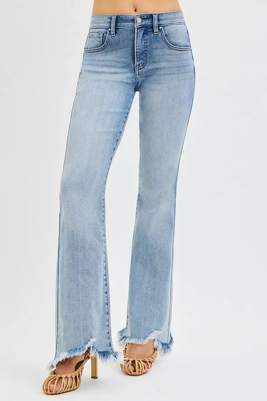 RISEN Full Size Tummy Control Mid Rise Flare Jeans Plus Size