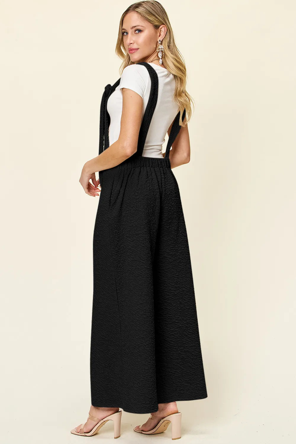 Double Take sleeveless jumpsuit back view wide leg full size opaque fabric