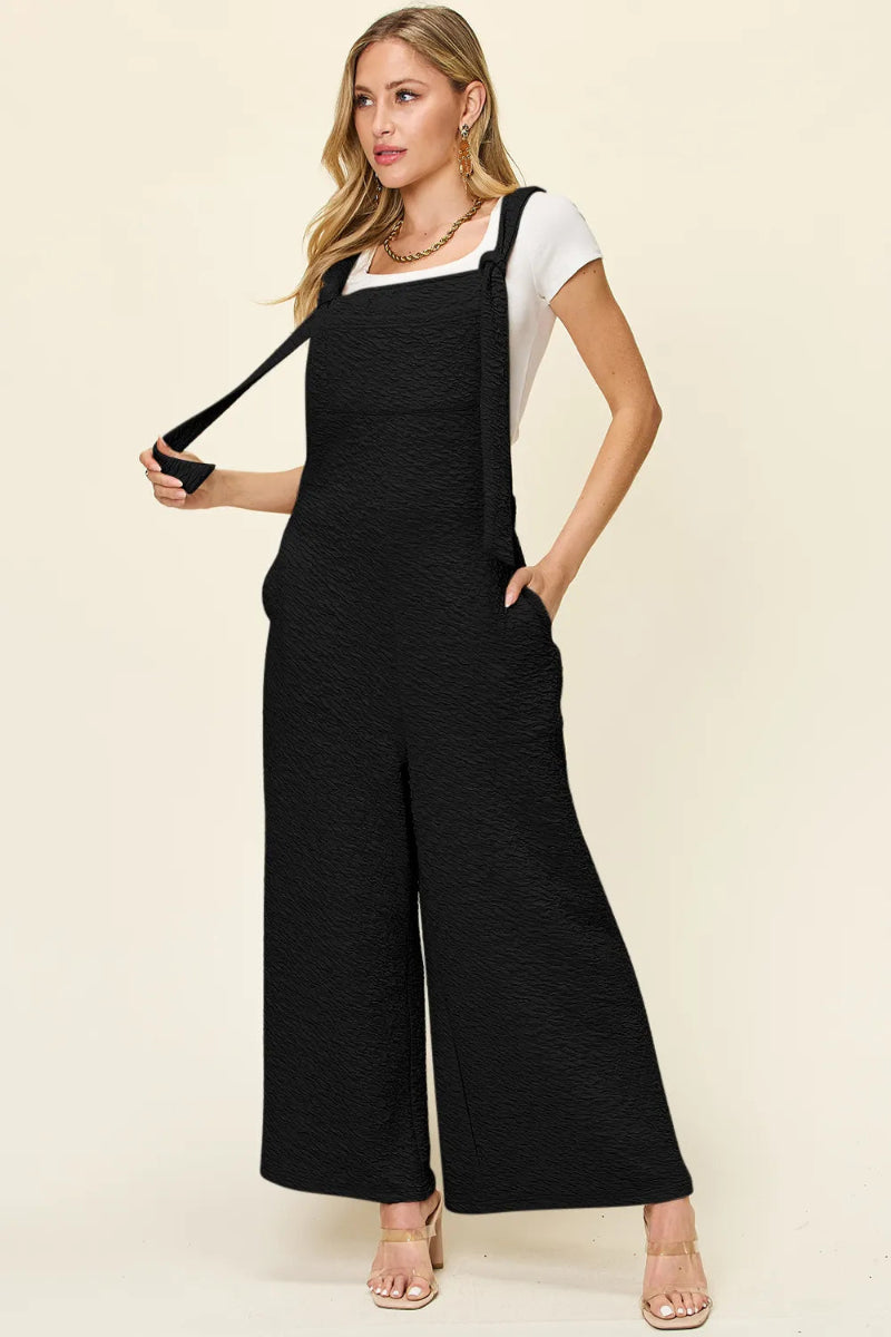 Double Take sleeveless wide leg jumpsuit front view full size fit opaque knit