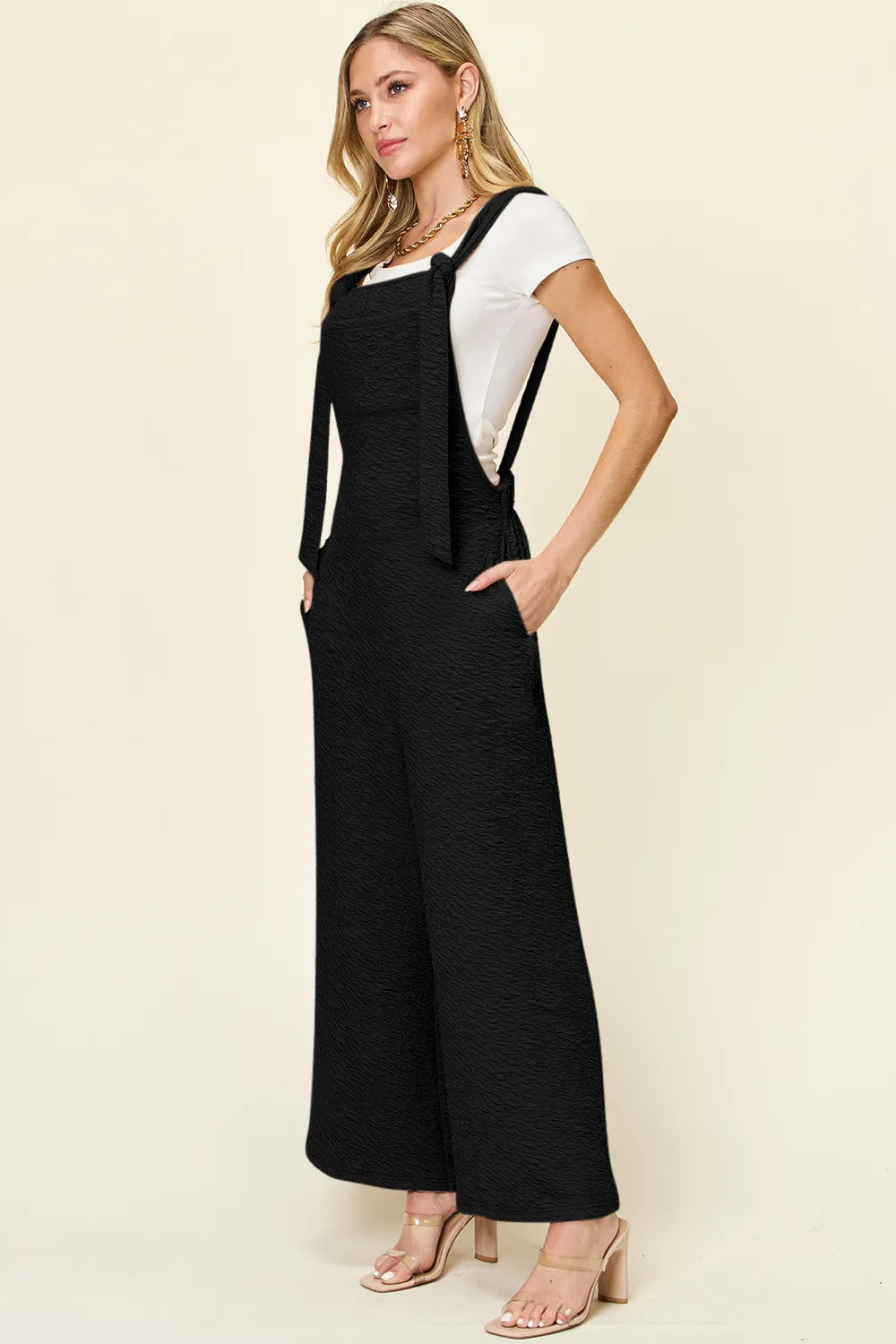 Double Take wide leg jumpsuit side view sleeveless stretch fit S to 3XL