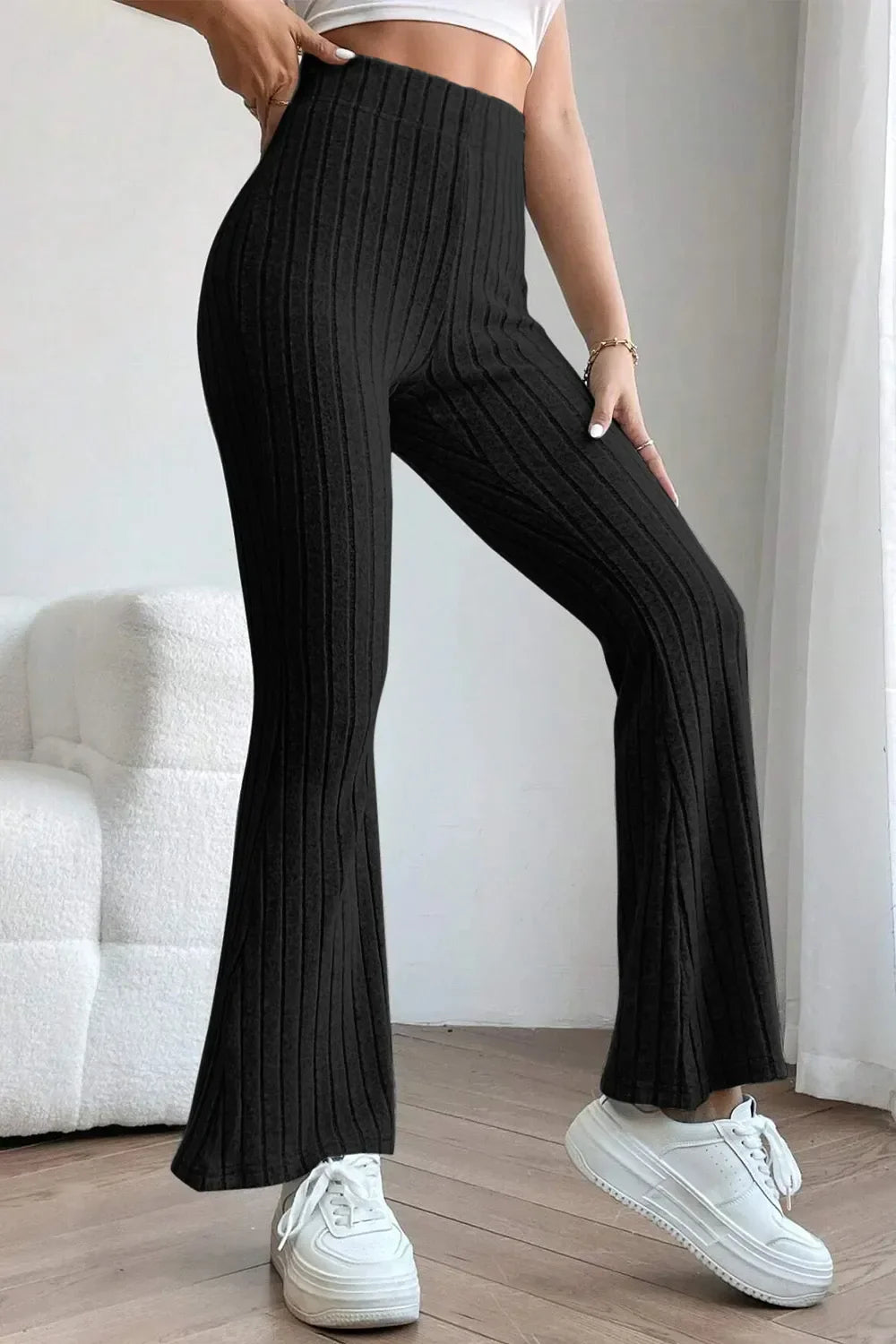 Basic Bae Full Size Ribbed High Waist Flare Pants for Women