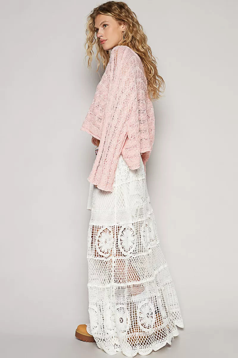 POL Crochet Floral Flared Skirt with Elastic Waist Band – Boho Chic