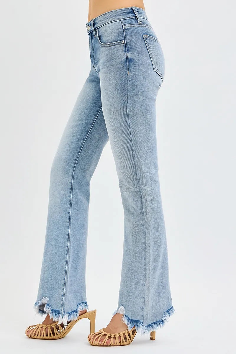 RISEN Full Size Tummy Control Mid Rise Flare Jeans Plus Size
