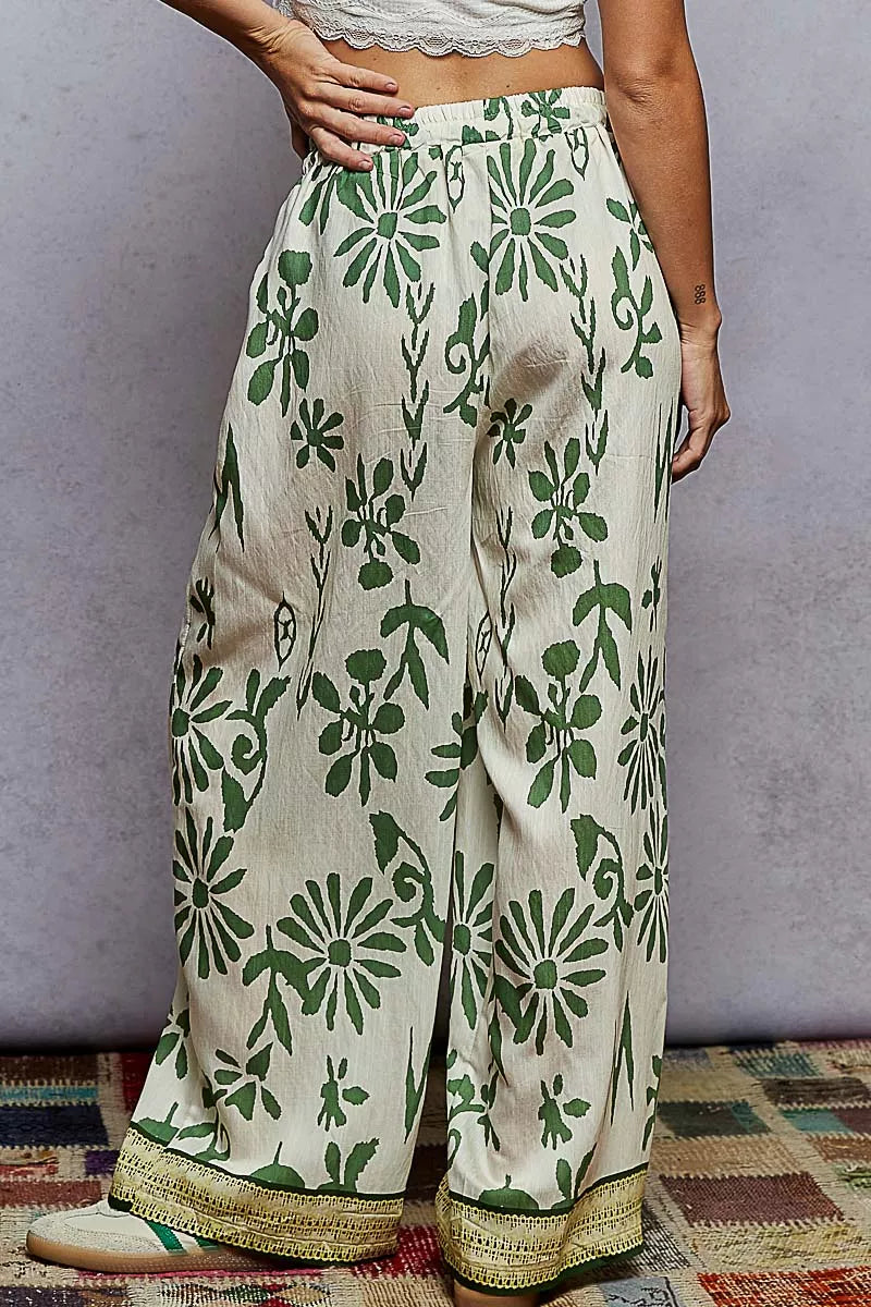 POL Floral Printed Woven Wide Leg Drawstring Pants - Stylish Fit
