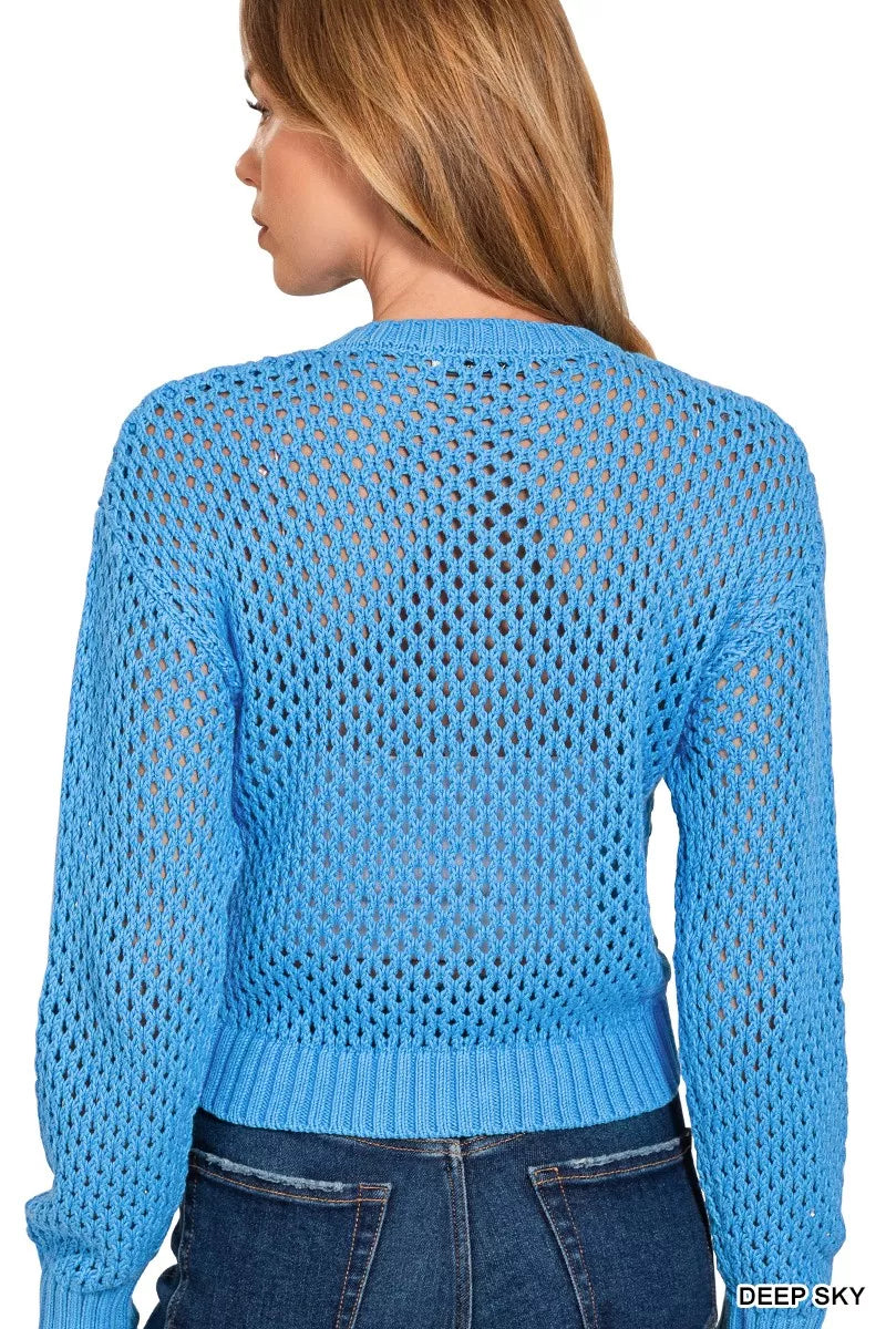 Zenana Button Down Lightweight Crochet Cardigan Sweater – Cozy Style