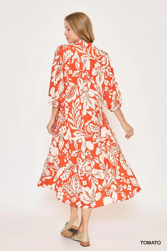 Umgee Floral Print Tiered Midi Dress – Elegant Plus Size Dress