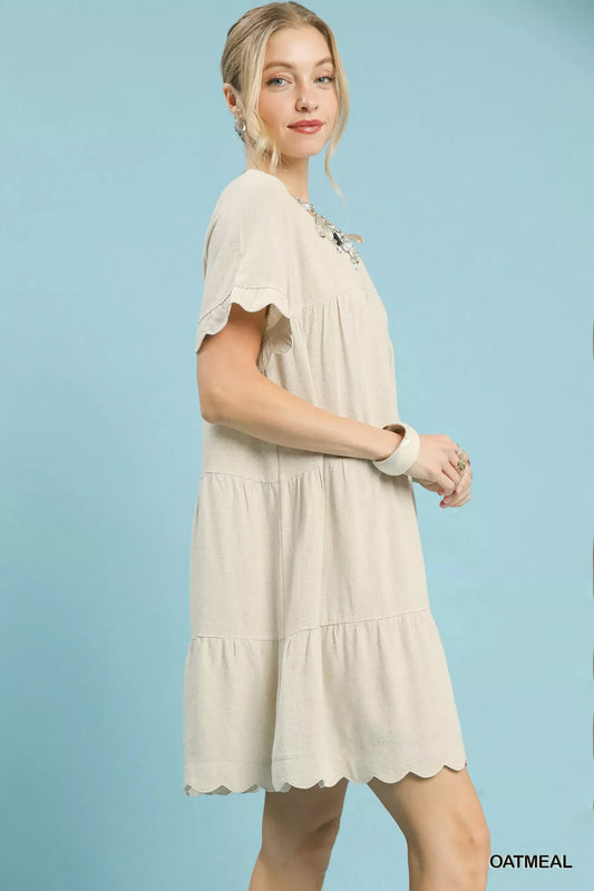 Umgee Linen Tiered Babydoll Dress with Ruffle Sleeves Light & Breezy