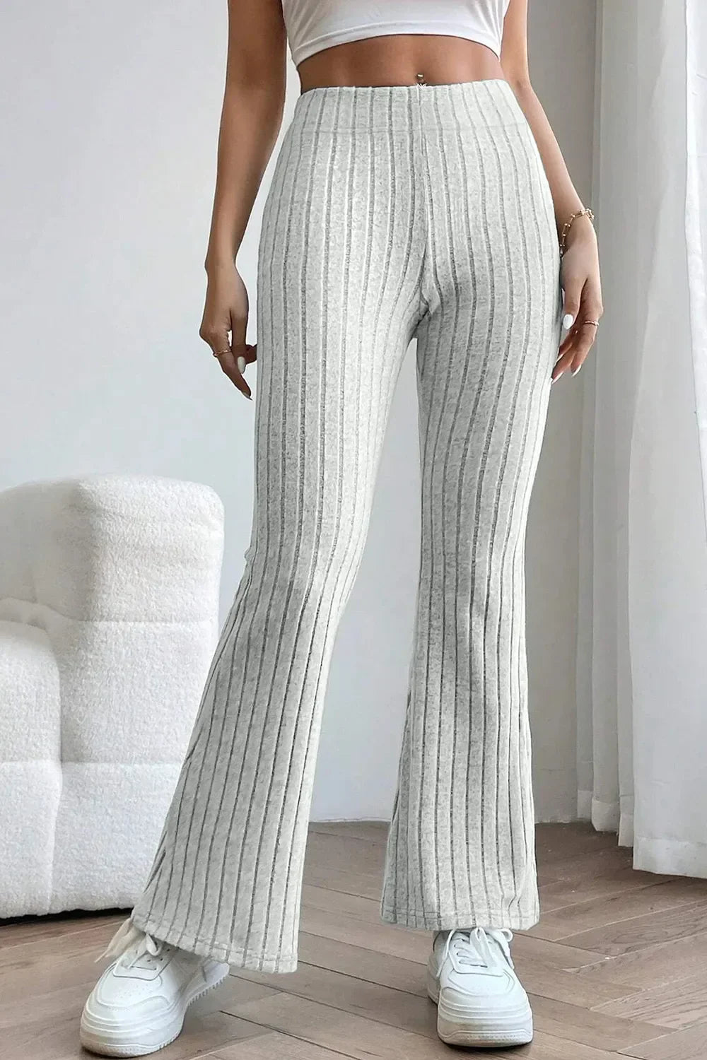 Basic Bae Full Size Ribbed High Waist Flare Pants for Women