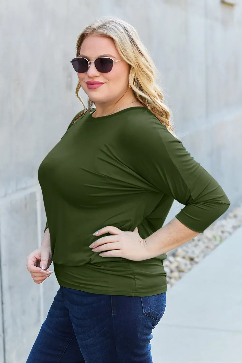 Basic Bae Full Size Round Neck Batwing Sleeve Top | Comfy Womenswear