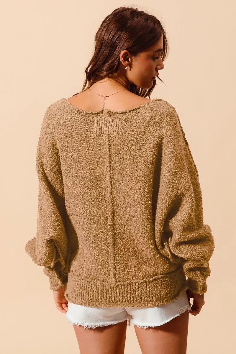 Loose Fit Exposed Seam Sweater by SO ME – Slouchy Boucle Style
