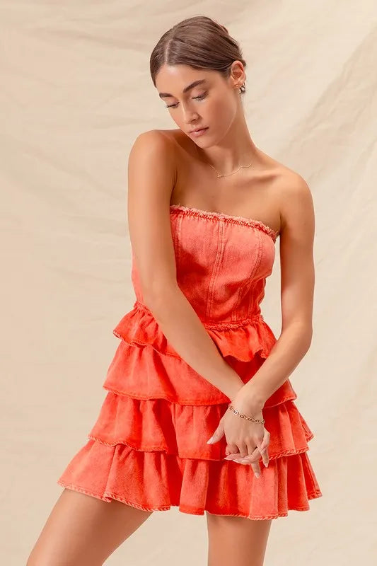 SO ME Strapless Ruffle Layered Dress - Playful Game Day Style