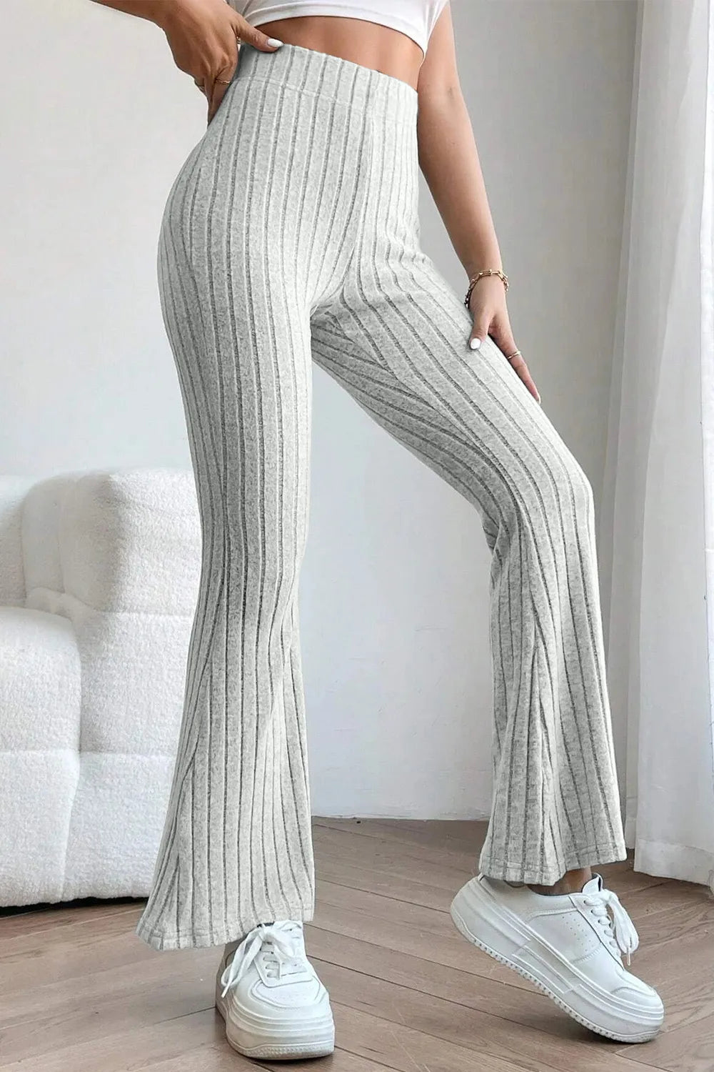 Basic Bae Full Size Ribbed High Waist Flare Pants for Women