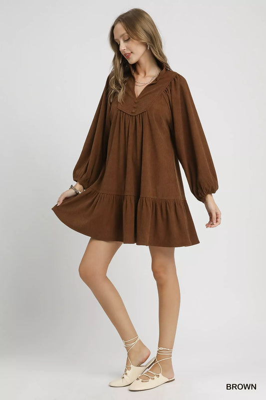 Umgee Corduroy Tiered Babydoll Dress – Cozy & Stylish Look