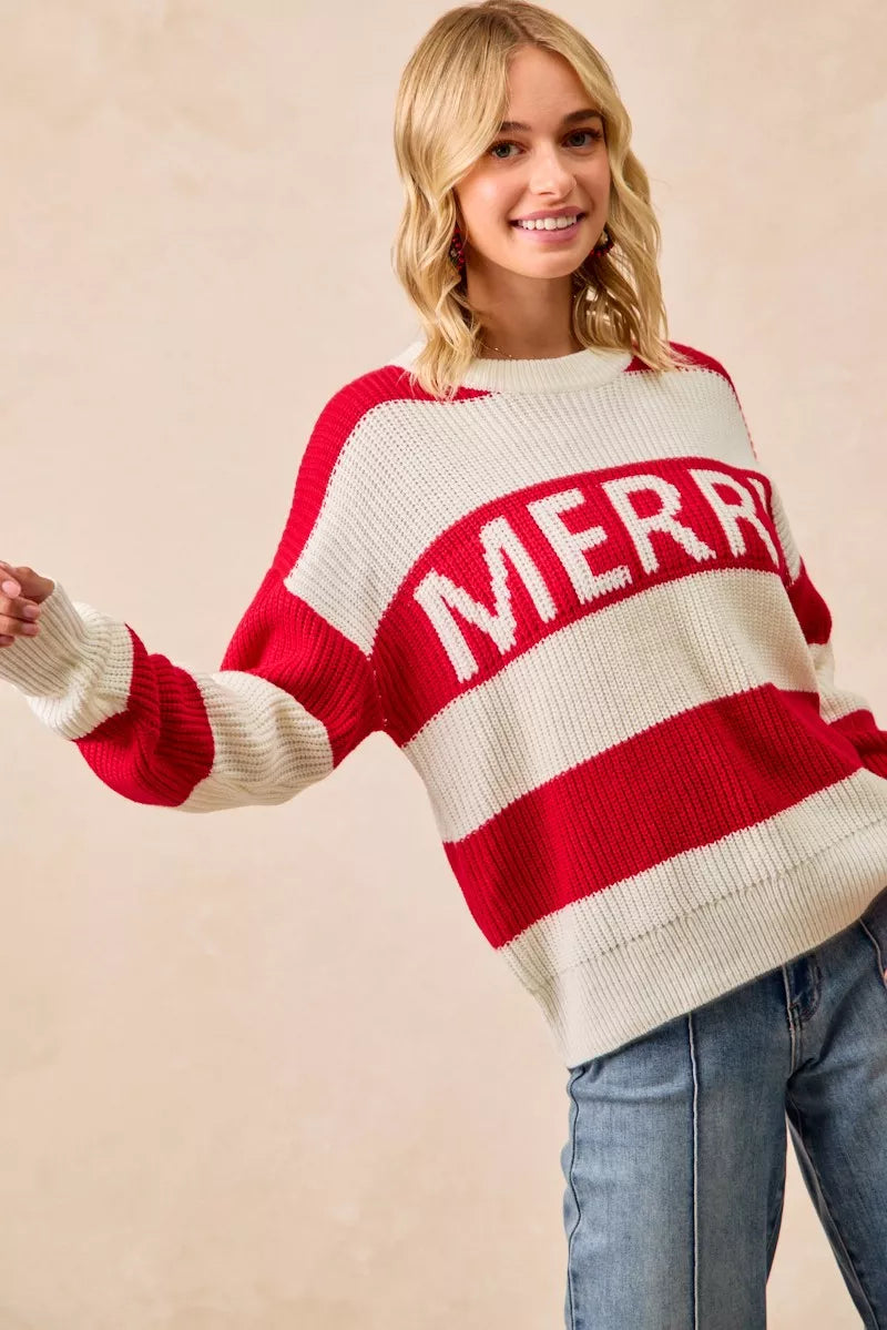 BiBi Christmas Merry Lettering Sweater | Cozy Holiday Knitwear