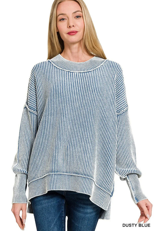 Zenana Washed Side Slit Sweater | Cozy & Effortless Everyday Style