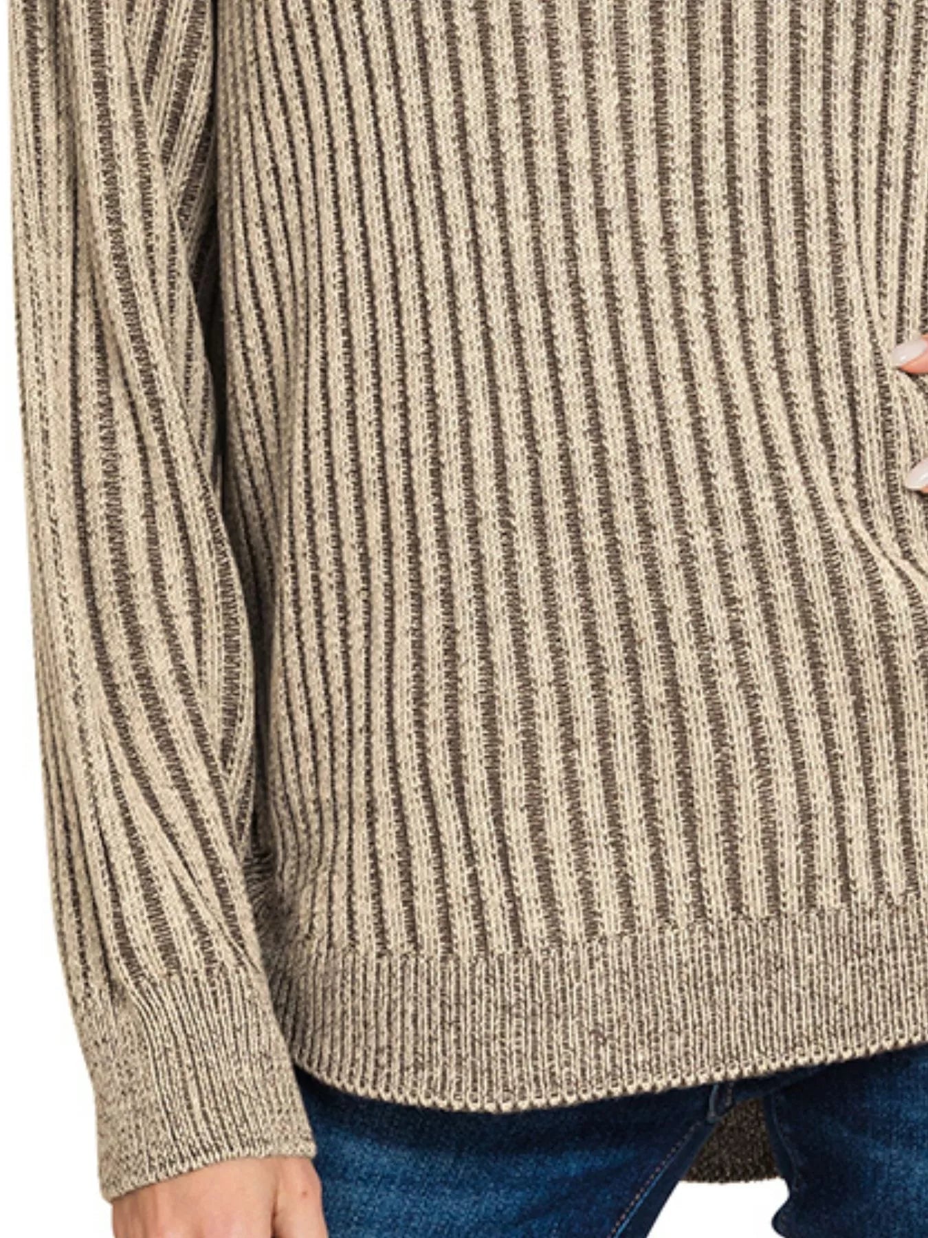 Zenana Curved Hem Two-Tone Ribbed Sweater – Cozy Fashion Layer