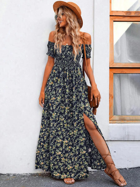 Full Size Slit Off-Shoulder Floral Midi Dress Plus Size