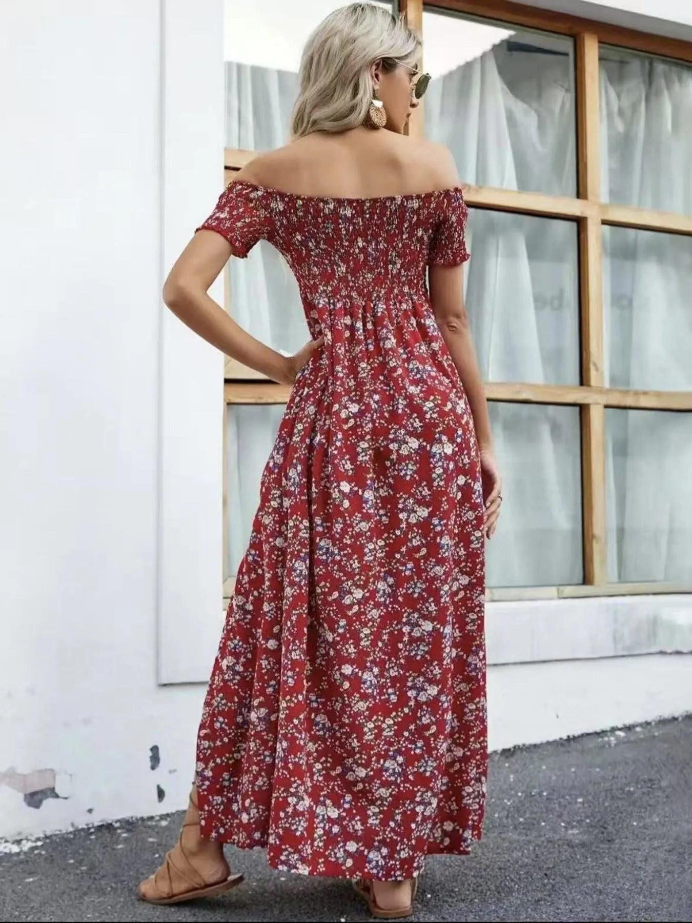 Full Size Slit Off-Shoulder Floral Midi Dress Plus Size