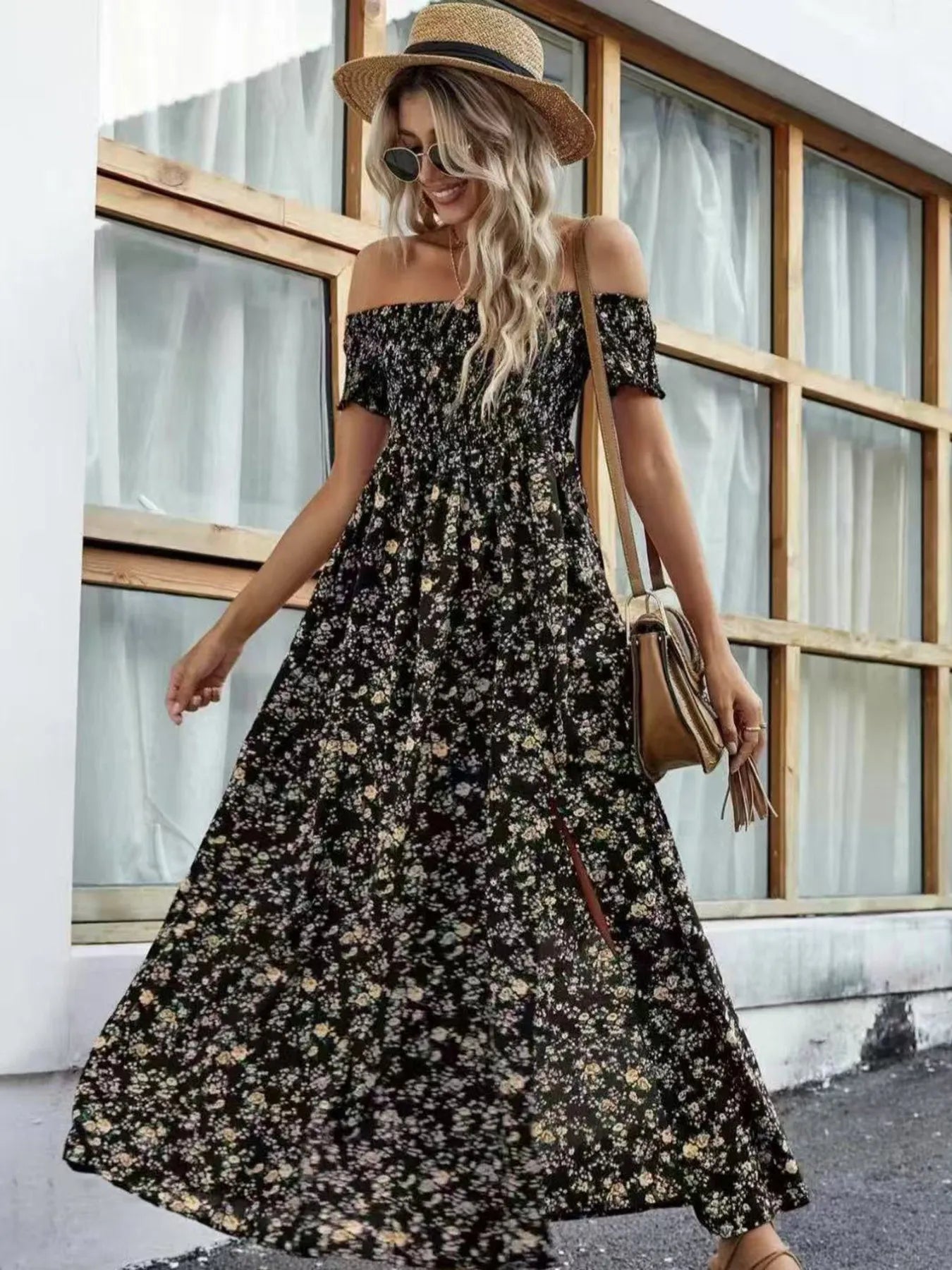Full Size Slit Off-Shoulder Floral Midi Dress Plus Size