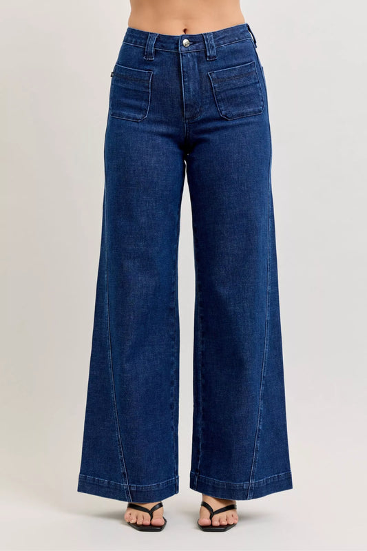 Judy Blue High-Waisted Retro Wide Jeans w/ Patch Pockets
​
