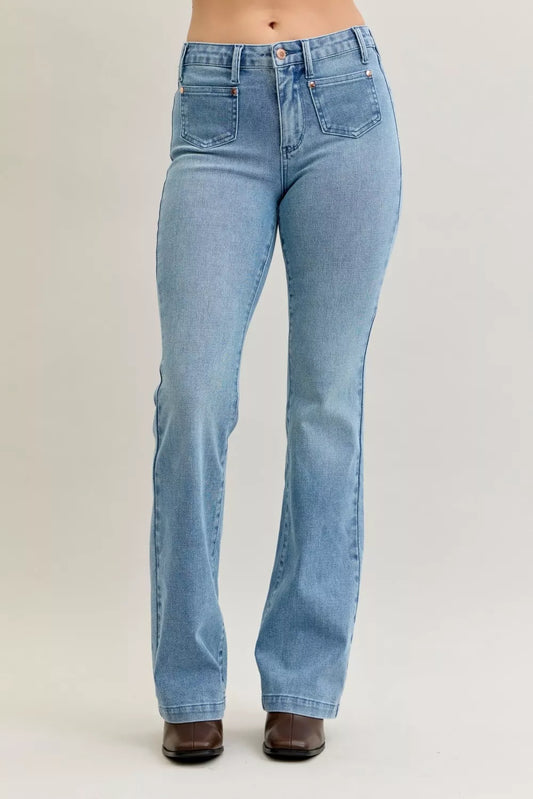 Mid Rise Bootcut Jeans – Judy Blue Plus Size with Contrast Wash