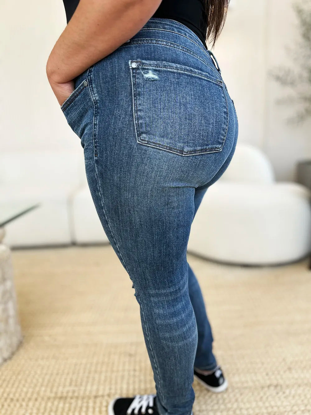 Judy Blue Full Size Mid Waist Distressed Slim Jeans | CentPrime Denim
