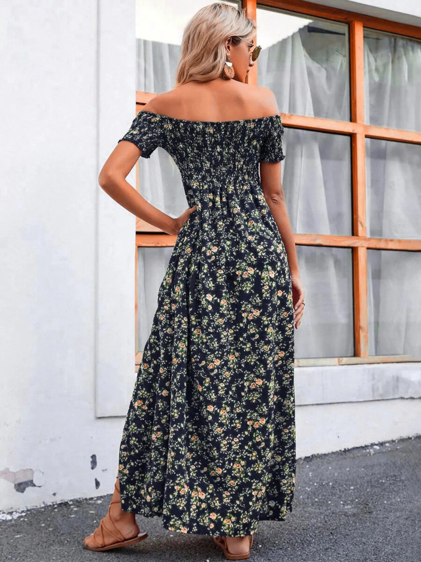 Full Size Slit Off-Shoulder Floral Midi Dress Plus Size