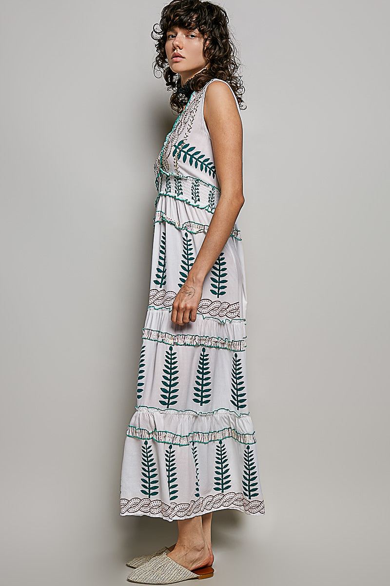 POL Floral Printed Sleeveless Tiered Dress Smocked Waistband Maxi Dress CentPrime POL Floral Printed Sleeveless Tiered Dress Smocked Waistband Maxi Dress CentPrime