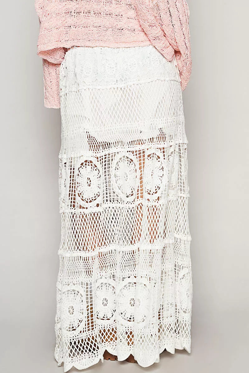 POL Crochet Floral Flared Skirt with Elastic Waist Band – Boho Chic