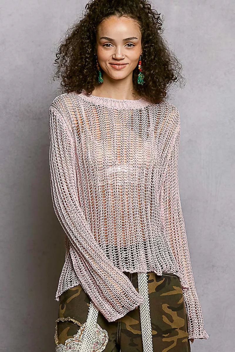POL Openwork Round Neck Knit Cover Up | Lightweight | Centprime