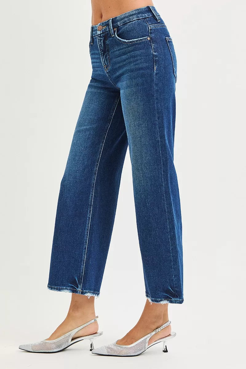 RISEN Tummy Control 4 Way Stretch High Rise Crop Wide Leg Jeans